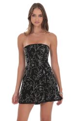 Product image for Gold Sequin Beaded Floral Flare Dress in Cream