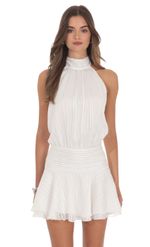 Product image for Shimmer Mock Neck Halter Dress in Green