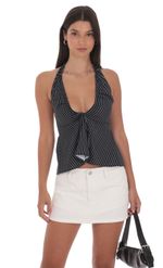 Product image for Pinstripe Scrunch Halter Top in Black