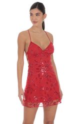 Product image for Floral Sequin Embroidered Open Back Dress in Red