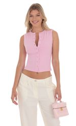 Picture of Ribbed Button Top in Navy