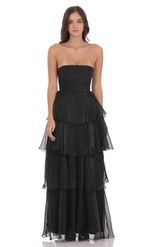 Product image for Corset Ruffle Strapless Maxi Dress in Pink