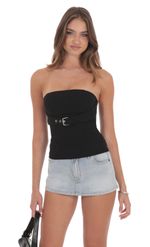 Picture of Polka Dot Strapless Buckle Top in Black