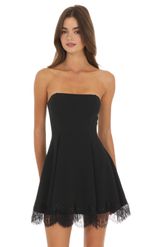 Product image for Strapless Dress with Lace-trim Hem in Black