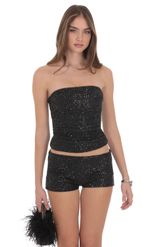 Product image for Sequin Ruched Tube Top in Black