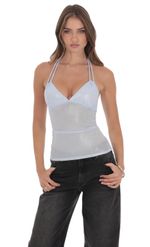 Product image for Mesh Polka Dot Halter Top in White