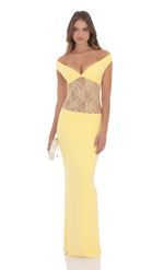 Picture of Off Shoulder Lace Cutout Maxi Dress in Black