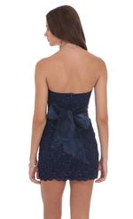 Product image for Strapless Lace Back Bow Dress in Navy