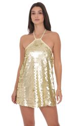 Product image for Circle Sequin Halter Shift Dress in Gold