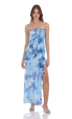 Picture of Ruffle Mesh Square Neck Maxi Dress in Periwinkle