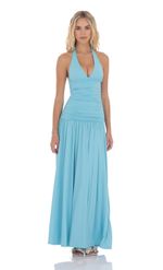 Picture of Halter Drop Waist Maxi Dress in Aqua Blue