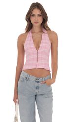 Product image for Plaid V-Neck Halter Top in Blue