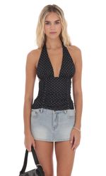 Product image for Polka Dot Ruched Halter Top in Black