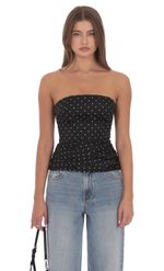 Product image for Polka Dot Strapless Top in Black