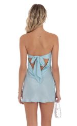 Product image for Satin Strapless Slip Dress in Light Blue