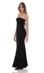 Picture of Velvet Sequin Strapless Maxi Dress in Black