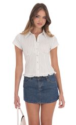 Picture of Button-Up Ruffle Top in White Stripes