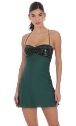 Product image for Satin Sequin Bust Dress in Green