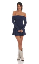 Picture of Lace Off Shoulder Flare Dress in Light Blue