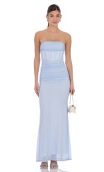 Product image for Mesh Strapless Corset Maxi Dress in Light Blue
