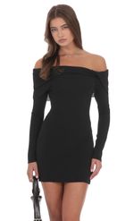 Product image for Ribbed Twist Off Shoulder Dress in Black