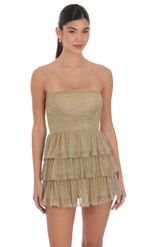 Product image for Shimmer Pleated Ruffle Dress in Gold