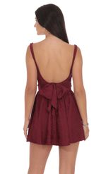 Product image for Floral Jacquard Open Back Bow Dress in Burgundy