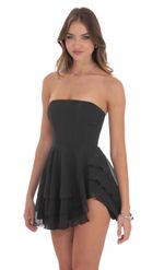 Picture of Shimmer Striped Asymmetrical Dress in Black