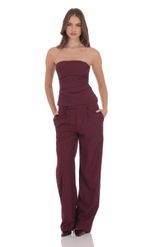Product image for Pinstripe Wide Leg Linen Pants in Burgundy