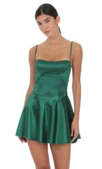 Product image for Satin V-Drop Waist Dress in Green