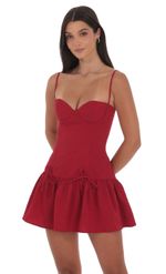 Product image for Jacquard Double Bow Drop Waist Dress in Red