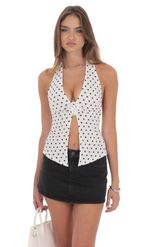 Picture of Flower Plunge Neck Top in Red