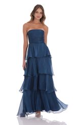 Picture of Corset Ruffle Strapless Maxi Dress in Sky Blue