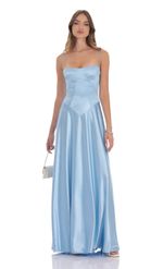 Picture of Satin Square Neck Maxi Dress in Light Blue