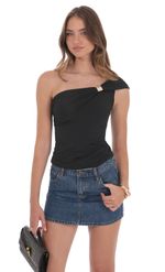 Product image for Embellished Capped One Shoulder Top in Black