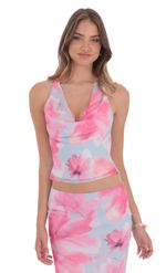 Picture of Tropical Floral Maxi Skirt in Blue and Pink