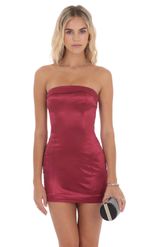 Product image for Satin Strapless Bodycon Dress in Wine