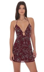 Product image for Floral Sequin Beaded Dress in Burgundy