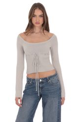 Product image for Knit Cinch Drawstring Top in Black