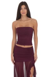 Product image for Mesh Fishtail Maxi Skirt in Plum