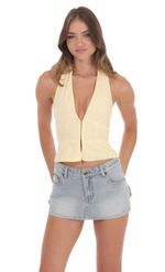 Picture of Plaid V-Neck Halter Top in Yellow