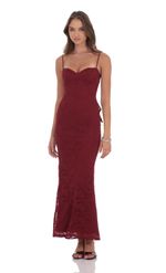 Product image for Lace Back Bow Maxi Dress in Burgundy