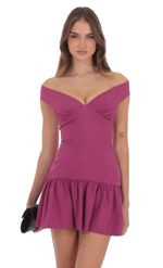 Product image for Off Shoulder Drop Waist Dress in Magenta