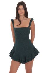Product image for Floral Jacquard Ruffle A-line Dress in Forest Green