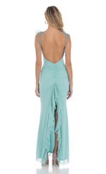 Picture of Floral Back Ruffle Maxi Dress in Sage