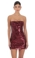 Product image for Strapless Sequin Bow Dress in Burgundy