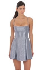 Product image for Crinkle Metallic Fit and Flare Dress in Slate Blue