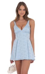 Product image for Floral Jacquard Bow Tie Dress in Light Blue