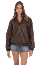 Product image for Faux Leather Bomber in Ash Blue