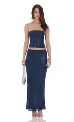 Product image for Strapless Foiled Lace Two Piece Set in Navy